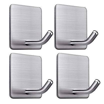 Heavy Duty Adhesive Towel Hooks Stick on Towel Hanger Wall Holder Waterproof Stainless Steel Sticky Hooks for Hanging Bathroom Kitchen Home-4 Packs - color: 1-Silver