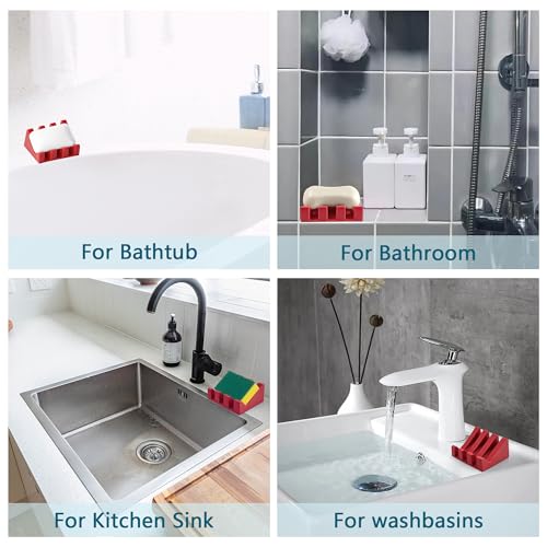 Soap Dish Holder for Shower with Suction Cup, Silicone Soap Holder & Saver Self-Draining Bar Soap Dish Keeps Soap Dry for Bathroom, Kitchen, Bathtub (Red,2-Pack) - color: Red,2-pack