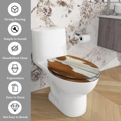 Elongated Resin Toilet Seat, Quietly Close Quick Release Hinges Cover | Toilet Lid Cover Easy to Clean and Install, Hairy texture cowhide Heavy Duty Toilet Seat - color: pattern2, size: V-shape