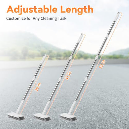 Leemone Floor Scrubber, Stainless Steel Wire Scrub Brush with Long Handle | Sturdy, with Squeegee, Deep Cleaning for Concrete, Patio, Driveway, Garage Floor, Pavers, Grout & Moss Removal