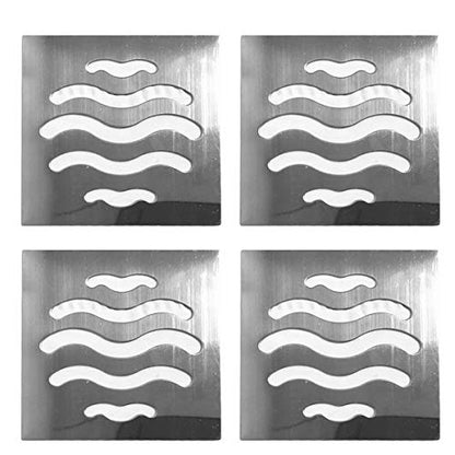 NGe 4Pcs Silver Tone 304 Stainless Steel Square Floor Drain Cover Drain Protection Cover 3.5 Inch 5 Holes - size: Square 3.5 Inch