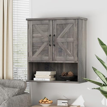 Smuxee Farmhouse Bathroom Cabinet Wall Mounted, Washed Grey Small Medicine Cabinet with Adjustable Shelf, Bathroom Cabinet for Living Room, Laundry Room - color: Washed Grey, size: Small