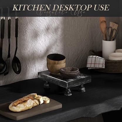 EOSAHR Wood Riser & Display Stand for Kitchen Counter, Black | Pine Wood, 8.5" Farmhouse Riser, Sponge Holder, Plant Display Stand, Bathroom Vanity Organizer, Kitchen Sink Accent - color: D-Pine Wood-BLack