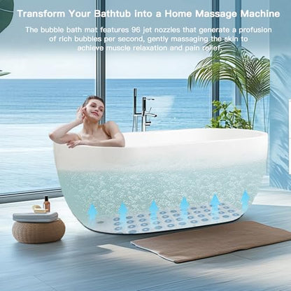 Bubble Bath Massager Mat with Ambient Light & Remote Control | 74 bubble jets，Inflatable pillow，Upgraded anti-slip suction cup，Noise reduction machine，Relieve fatigue and muscle soreness
