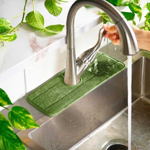 Ternal Original SINKMAT 15in Faucet Splash Guard Extra Long Microfiber Sink Drip Catcher Mat Non Slip Countertop Protector Drying Pad Kitchen Bathroom RV Machine Washable [Moss Green] - size: 15" x 5.4"