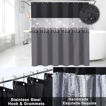 Bathroom Accessory Set – Bathroom Set with Glitter Shower Curtain, Towel Set,24 Piece Grey Shower Curtain, Bathroom Accessories Set with Shower Curtain Set for Home Decor - size: Bath Set+Shower Curtain, style: Grey
