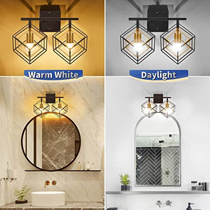 Bathroom Vanity Light with 2 Bulbs Bathroom Light Fixtures Over Mirror with 2 Rotatable Cube Shades Modern Wall Mounted Matte Black - color: Matte Black With Pineapple Gold, size: 2-Lights ( 16" Width )