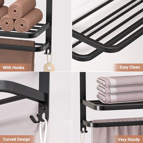 23 Inch 3-Tier Black Towel Racks for Bathroom with Towel Bars Multilayer Hotel Towel Shelf Stainless Steel Wall-Mounted Matte Finished Holder with Towel Shelves - color: Black 3tier