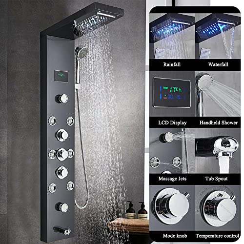 Led Waterfall Shower Panel Tower System Massage Body Jets Column Bathtub Nozzle