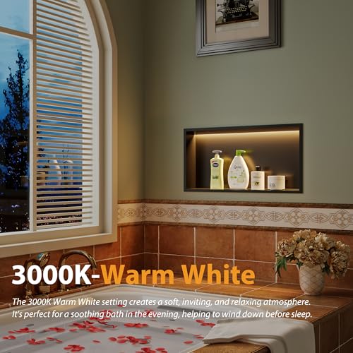 Qeke 24" X 12" Stainless Steel Shower Niche w/ 3 CCT Dimmable Light, Black | No Tile Needed Wall Niche, Recessed Niche w/ Light(3000K/4000K/6000K), IP66 Waterproof, Space Saving & Durable - color: Matte Black, size: 24" X 12"