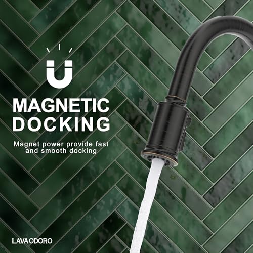 Lava Odoro Oil Rubbed Bronze Kitchen Faucet with Pull Down Sprayer, Single Hole Kitchen Sink Faucet, Single Handle Kitchen Faucet with 3-Function Magnetic Sprayer, Deck Plate Included, KF421-ORB-M - color: Oil Rubbed Bronze, style: 3-Mode, Magnetic