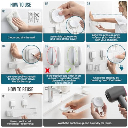 TAILI Shower Caddy Suction Cup Rustproof Metal Shower Shelves White 2pack | Rustproof,No Drilling Wall Mounted Basket, Upgraded Removable Suction Cup Bathroom Organizer Heavy Duty Shampoo - color: White 2pack