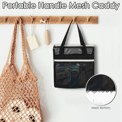 GYEUKHAM Mesh Shower Bag with 2 Zipper Pockets & Dual Handles, Quick-Drying Hanging Shower Caddy for College Essentials,Sunscreen,Dorm, Gym, Travel & Camping, Black - color: Small-Black-1 Pack
