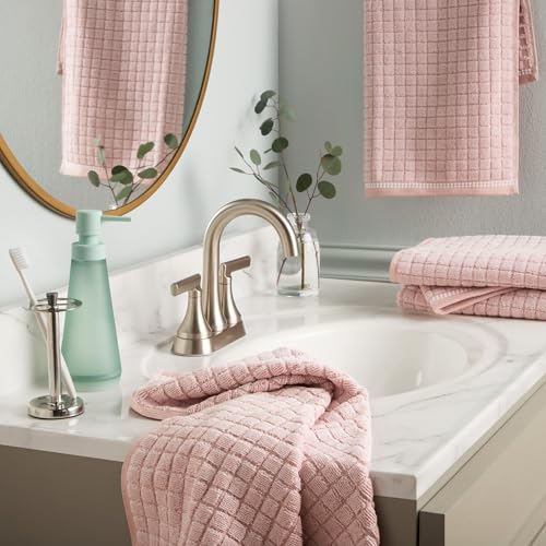 Town & Country Everyday 4-Piece Textured Windowpane Hand Towel Set, 20x30-Inch, 100% Cotton, Plush & Absorbent 550GSM, Blush - color: Blush