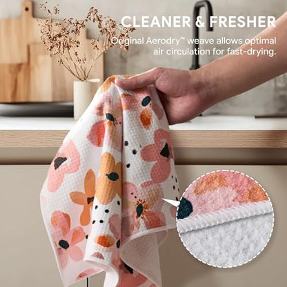 RECYCO Waffle Kitchen Towel Set of 2 - Quick Dry Microfiber Sustainable Dish Towels - Ultra Absorbent Reusable Cleaning Tea Towels - Lightweight Hand Towels,16”x 28”, Blossom Breeze - color: Blossom Breeze