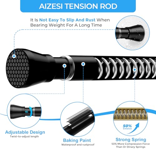 Small Tension Curtain Rod 16-26 Inch Adjustable No Drilling, Black | Rust-Resistant, No Slip, Spring Loaded Curtain Rods for Window, Kitchen, Closet, Cupboard, Bookshelf & DIY Projects - color: Black, size: 16" to 26"-1Pcs