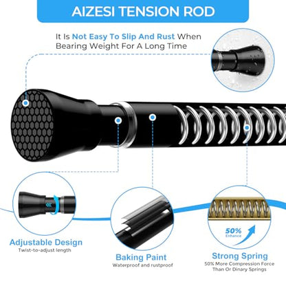 Small Tension Curtain Rod 16-26 Inch Adjustable No Drilling, Black | Rust-Resistant, No Slip, Spring Loaded Curtain Rods for Window, Kitchen, Closet, Cupboard, Bookshelf & DIY Projects - color: Black, size: 16" to 26"-1Pcs