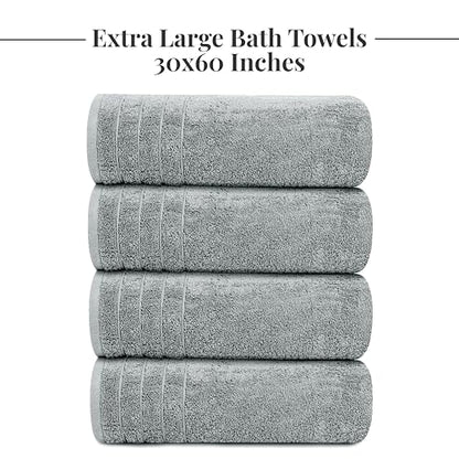 4 Piece Extra Large Bath Towels 30 x 60 Inches, Cool Grey | 100% Cotton, Larger & Lighter Weight, Quicker to Dry, Super Soft and Absorbent, Perfect for Bathroom - color: Cool Grey