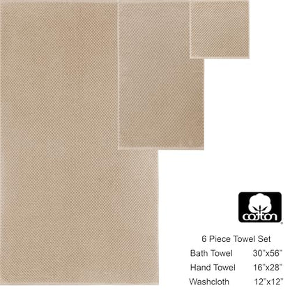 COTTON CRAFT Euro Spa Waffle Weave 6 Piece Towel Set - 100% Cotton - Linen | 2 Oversized Luxurious Large Bath Towels, 2 Hand Towels, 2 Washcloths - Soft Plush Super Absorbent Low Lint Quick Dry - color: Linen, size: 6 Piece Towel Set