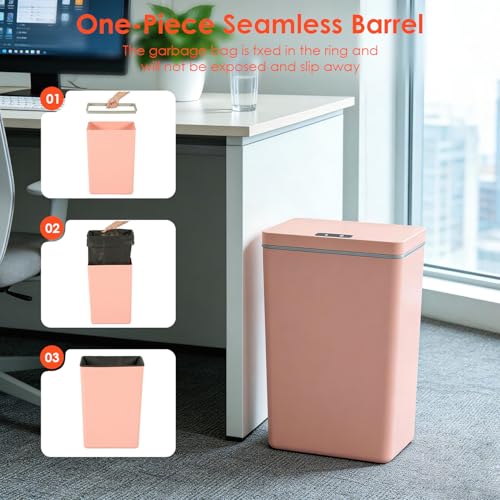 BestOffice 13 Gallon Trash Can Automatic Kitchen Trash Can Touch Free High-Capacity Garbage Can with Lid for Bedroom Bathroom Home Office 50 Liter (Black, 1) (1, Pink) - color: Pink
