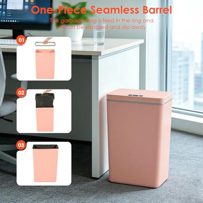 BestOffice 13 Gallon Trash Can Automatic Kitchen Trash Can Touch Free High-Capacity Garbage Can with Lid for Bedroom Bathroom Home Office 50 Liter (Black, 1) (1, Pink) - color: Pink