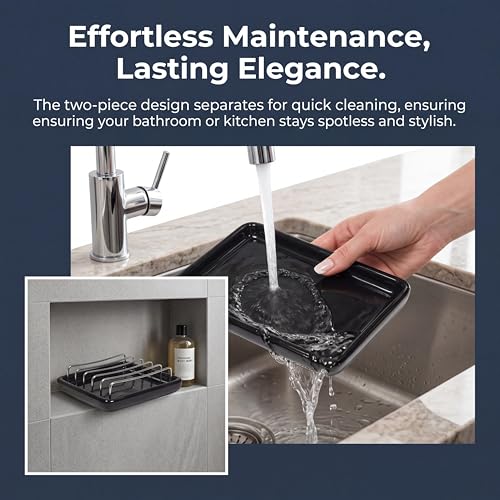 Soap Dish Drain Tray Self Draining Soap Holder Sponge Holder Soap Dishes for Shower, Bathroom, Kitchen Sink (1, C-Black) - color: C-black