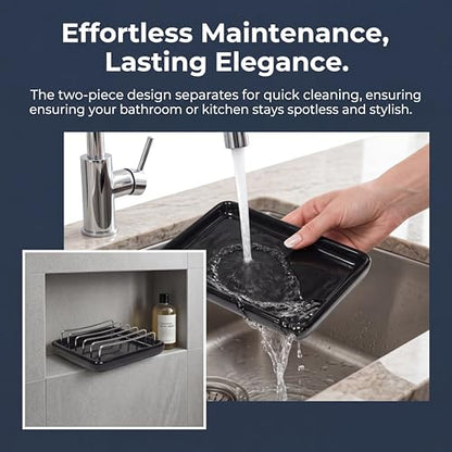 Soap Dish Drain Tray Self Draining Soap Holder Sponge Holder Soap Dishes for Shower, Bathroom, Kitchen Sink (1, C-Black) - color: C-black