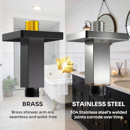 Enga Brass 3 Inch Ceiling Mount Shower Arm with Flange, Matte Black - color: Matte Black, style: 3 Inch