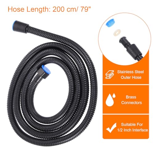 uxcell Shower Hose 79 Inches Extra Long Stainless Steel Handheld Shower Flexible Hose Replacement with Brass Connectors Anti-Explosion Anti-Kink Leakproof Hose, Black - color: Black, size: 2m