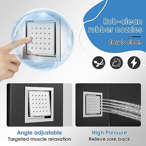ROVOGO Shower Panel Tower System with Led Lights - Battery Powered, 46.5" | Rainfall Waterfall Shower Head, 2 Body Jets, Handheld and Tub Spout, Stainless Steel Shower Column with Brass Valves, Black - color: Black-2 jets