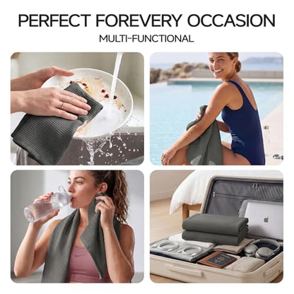 ecolook 6-Piece Waffle Towel Set, 100% Cotton Lightweight - Dark Gray | Absorbent & Quick-Drying, 2 Bath Towels (31×63 in), 2 Hand Towels, 2 Washcloths, Lint-Free for Bathroom, Pool, Gym, Travel - color: Dark Gray