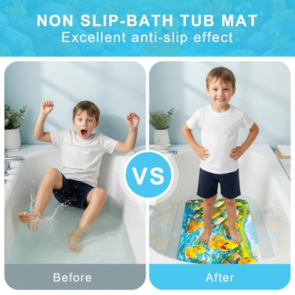 Baby Bath Mat for Tub Non Slip Kids, BPA Free Extra Long Bathtub Mat 40x16 with Drain Holes and 200 Suction Cups, Non Toxic Machine Washable Toddler Bath Mat, No Fading, Splash Duck - color: Z-duck 2