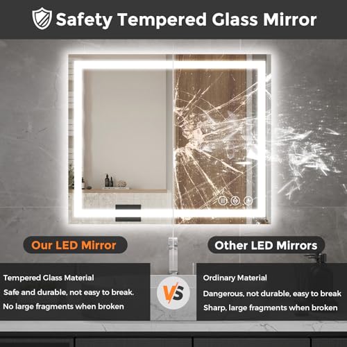 Koonmi 35x24 LED Bathroom Mirror, Shatterproof Mirror with Light | 90CRI Shatterproof Vanity Mirror with Backlit + Front Lit, Easy Install for Bathroom Hotel (IP65) - size: 35"L x 24"W