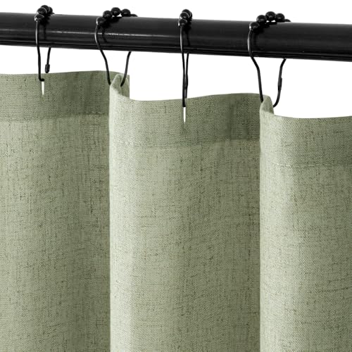 MIULEE W72*L84 Extra Long Linen Shower Curtain Sage Green 12 Metal Hooks | Boho Farmhouse, Heavy, Buttonhole Fabric Curtain Set, Waterproof Thick Cloth Neutral Curtains, Bathroom - color: Sage Green, size: 72"W x 84"L (Pack of 1)