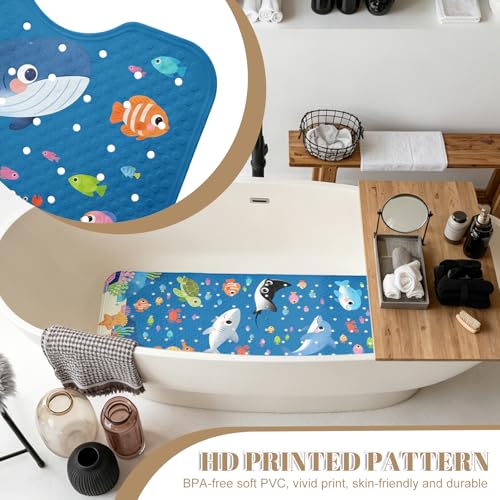 Marine Animals Bathtub Mat Non Slip with Drain Holes and Suction Cups Bath Mat 40x16 Inch Tub Mats Shower Mats for Kids - color: Marine Animals
