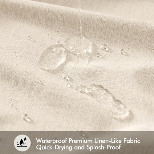 ANRODUO Cream Beige Linen Textured Fabric Shower Curtain Set - W72xL72 | Farmhouse Shower Curtain with 12 Metal Hooks, Waterproof Heavy Duty, Button Hole Design, Machine Washable for Bathroom - color: Cream, size: 72"W x 72"L (Pack of 1)