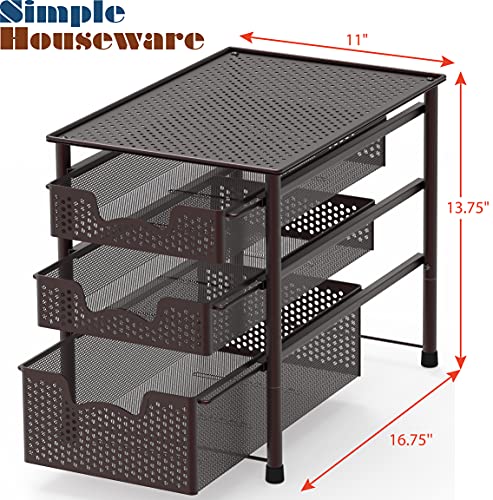 Simple Houseware Stackable 3 Tier Sliding Basket Organizer Drawer, Bronze (Pack of 2) - color: Bronze, size: 3-Tier (Pack of 2)