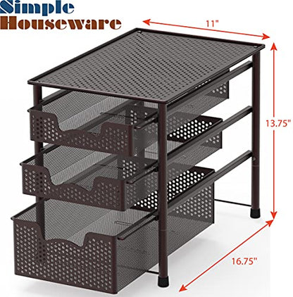 Simple Houseware Stackable 3 Tier Sliding Basket Organizer Drawer, Bronze (Pack of 2) - color: Bronze, size: 3-Tier (Pack of 2)