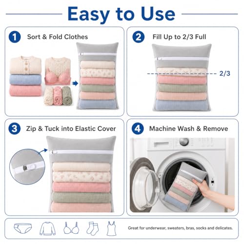 Gray 5-piece set in bags, durable cotton mesh laundry bags, sturdy zipper, breathable mesh, delicate laundry bags, suitable for underwear, clothes, pants, and socks - color: Gray