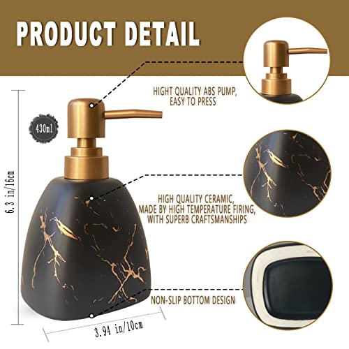 Ceramic Soap Dispenser for Bathroom Black Soap Dispenser for Kitchen Dish Soap Dispenser with Marble Pattern Liquid Hand Soap Dispenser Pump Bottle (Pyramid Black Marble Bottle) - color: Pyramid Black Marble Bottle