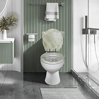 Angel Shield Marble Toilet Seat Durable Molded Wood with Quiet Close, Easy Clean, Quick-Release Hinges Round Toilet Seat (Round, Green Marble) - color: Green Marble-Round, size: Round-16.5“
