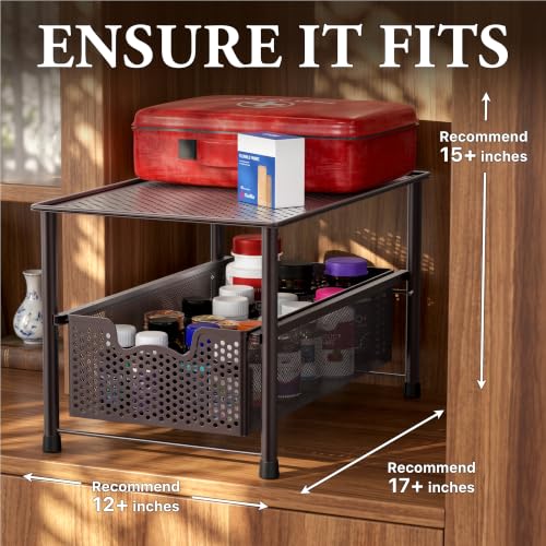 Simple Houseware Stackable Under Sink Sliding Basket Drawer, Brown | Perforated Free Standing Organizer, Kitchen/Pantry/Cabinet/Counter - color: Bronze