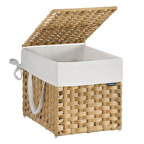 SONGMICS Laundry Hamper with Lid, 9.5 Gal (36 L) Synthetic Rattan,Foldable | Clothes Laundry Basket with Handles, Removable Liner, Goose Yellow, ELIOTT Collection ULCB136Y01 - color: Goose Yellow, size: 36 L