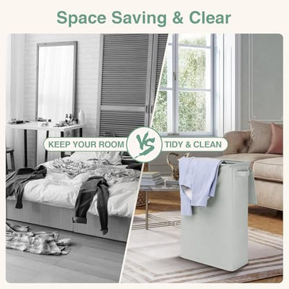 GOMAJI Slim Laundry Basket with Lid and Handles, Foldable Laundry Basket for Clothes, Clothes Hamper Easy to Carry, Dirty Hampers for Bedroom, Bathroom, Dorm, College, 12.7 Gallons(48L) - color: LIGHT GREY