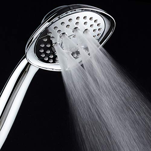 Luxury Square 6-setting High-Pressure Hand Shower. Extra-Long 72" Stainless Steel Hose, Bracket, Solid Brass Fittings, All-Chrome Finish. Premium Handheld Shower Head from Top American Manufacturer! - color: Chrome