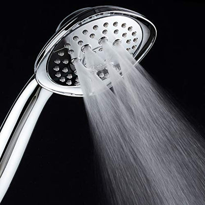 Luxury Square 6-setting High-Pressure Hand Shower. Extra-Long 72" Stainless Steel Hose, Bracket, Solid Brass Fittings, All-Chrome Finish. Premium Handheld Shower Head from Top American Manufacturer! - color: Chrome