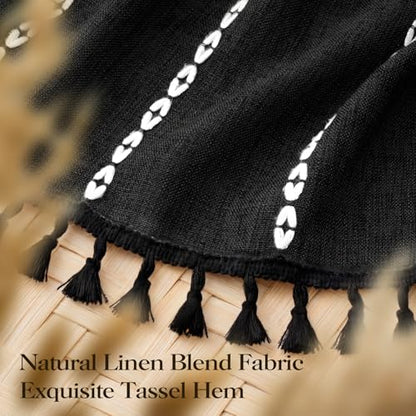 72x81 Ringless Boho Shower Curtain with Snap in Liner, Black and White | Tall Size, Farmhouse Striped Tassel Design, Thick Linen Blend, 3 in 1 Shower Curtain, Waterproof, Washable, Sheer Window - color: Black, size: 72"W x 81"L (Pack of 1)