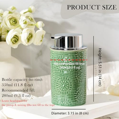 Green Foam Soap Dispenser,Foam Dispenser for Kitchen & Bathroom,Ceramic Soap Dispenser with Foam Soap Pump for Dish Soap&Hand Wash - color: Brilliant Pine Green