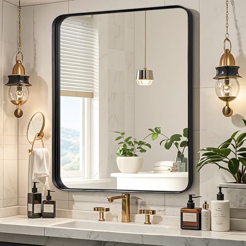 Fabuday Bathroom Mirror Over Sink - 36x30 Inch Mirrors for Bathroom Black Metal Framed Mirror, Rectangle Brushed Black Vanity Mirror for Restroom, Farmhouse, Entryway, Home Office - color: Black, size: 36"L x 30"W