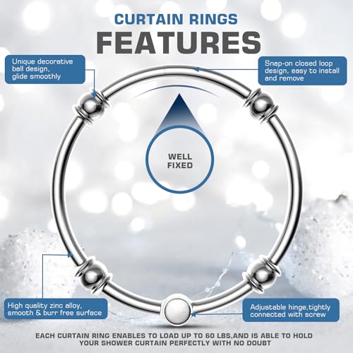 Shower Curtain Rings,12 Pack Round Shower Curtain Hooks for Bathroom Glide Smoothly Rustproof Metal Shower Hooks for Shower Curtain Rod,Snap Joint Design, Zinc Alloy, Nickel - color: Silver